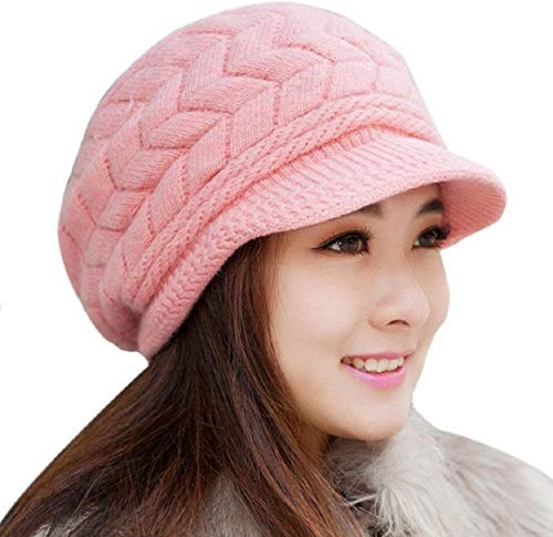 Tuopuda® Katze Ohren geformt Damen Mädchen häkeln Stricken Ski Hut Warm Beanie Wollmütze Wintermütze Strickmütze (Rosa)