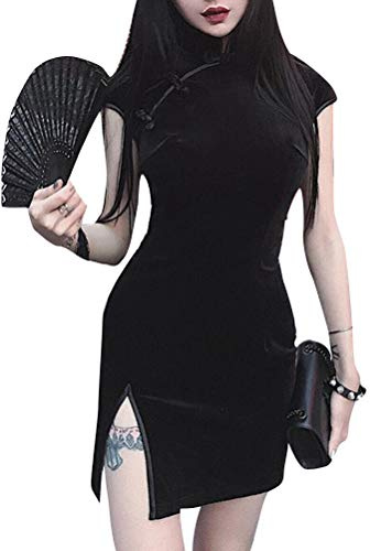 Robes sexy chinoises vintage pour femme, vêtements gothiques, manches longues, jupe cheongsam