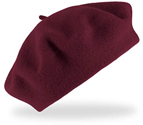 fiebig Baske aus 100% Reiner Schurwolle | Baskenmütze in One Size & Woolmark Qualität | Wollbaske in vielen Farben Made in Europe (Bordeaux)