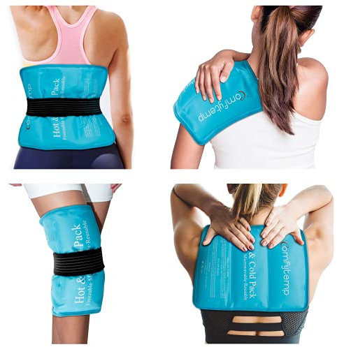 Comfytemp Large Gel Ice Pack for Injuries, 10.5x14.5 Reusable Cold Pack with Strap for Shoulder, Knee, Ankle, Hip, Back Pain Relief, Hot and Cold Compression Therapy for Sprains, Swelling, Bruises