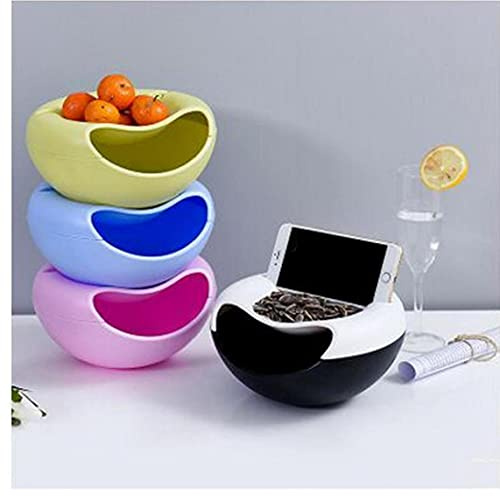 Snack Bowl Double Dish Nut Bowl with Cellphone Holder Slot Serving for Pistachio Sunflower Seeds Edamame Random Color