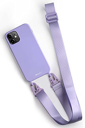 STILGUT Handykette kompatibel mit iPhone 12 & iPhone 12 Pro (6.1“) - Handyhülle mit abnehmbarem Band für iPhone 12/12 Pro, Hülle aus TPU zum Umhängen - Violett