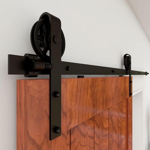 Herrajes Puertas Correderas 203cm Rieles Kit Puerta Corredera Negro para 1 Puerta Corredera Madera 101cm Ancho, Central Rueda J-forma