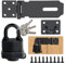 Door Latch Hasp with Door Padlock and Screws Heavy Duty Hasp and Staple with Padlock Stainless Steel Door Lock for Bedroom Garden Windows Shed Garage Cabinet Black
