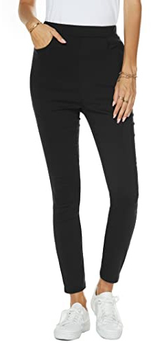Famulily Tummy Control Pants for Women Business Casual Leggings Stretch Skinny Pull On Work Trousers with Pockets Black XXL