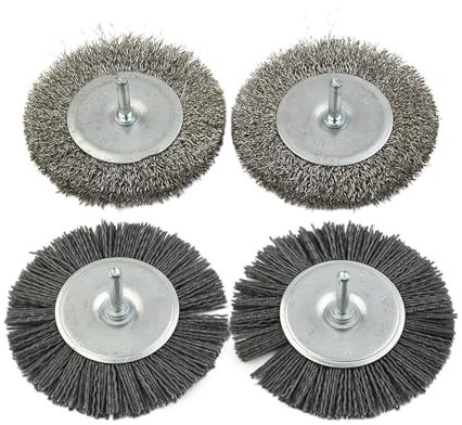 Set of 4 Electric Brush with Handle Replacement Wire Wheel Brush Cleaner Weeding Brush Compatible with Most Shaft Trimmers (2 Metal Brush, 2 Bylon Brush)
