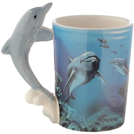 Caribou Living Tasse mit Delfingriff, Meeresleben, 380 ml, für heiße Getränke, Kaffee, Tee, heiße Schokolade