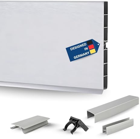 TJ Sockelleiste Küche 100 x 13 mm Aluminium-Optik / 9,0 m Küchen Sockelblende aus hochwertigem PVC/Küchensockel als Abschlussleiste für Küchenschränke inkl. Dichtlippe