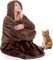 onlinemania Snug Blanket with Sleeves for Two, Super Cozy Fleece Body Blanket, 180cm x 205cm, Brown