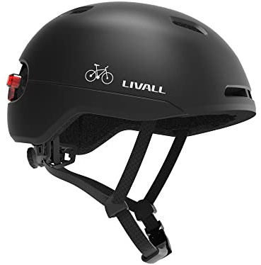 LIVALL C21 Smart Fahrradhelm, intelligenter Sport-Fahrradhelm für Damen und Herren mit LED-Lichtsystem, Bremslicht, Auto On/Off, Sturzerkennung und SOS-Alarm, IPX4, Schwarz, Größe M 54-58 cm
