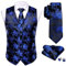 Barry.Wang Herren Paisleymuster Blume Jacquard Seide V-Ausschnitt Anzug Weste und Krawatte Einstecktuch Manschettenknöpfe für Hochzeit Smoking Abschlussball, Blaue schwarze Blume, XL