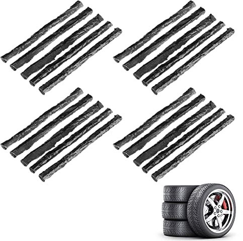 Kit Riparazione Pneumatici,20 Strisce di Riparazione,Strisce Riparazione Pneumatici Tubeless,Strisce Riparazione Pneumatici,Kit Riparazione Pneumatici Tubeless,per Auto Moto Bici,Nero