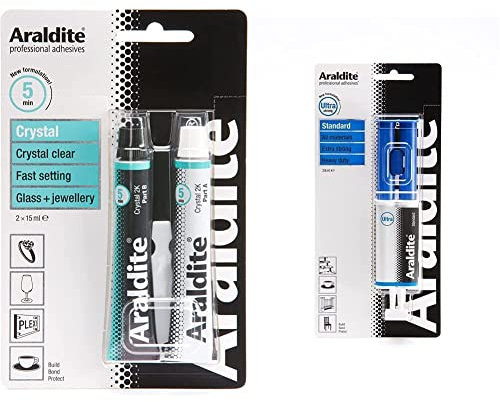 Araldite 2-Part Crystal Epoxy, 2x15ml. Clear Epoxy Resin Kit for use as Ceramic Glue & Araldite Standard 2-Part Epoxy Syringe, 24ml. Strong, Multipurpose, Solvent-Free Adhesive Ideal as Ceramic Glue