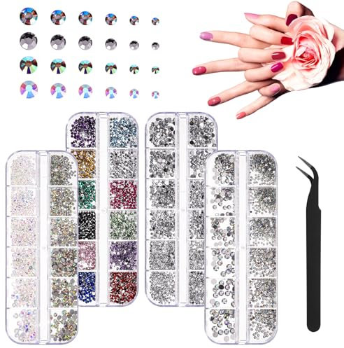 5800 Stück Strasssteine, Glitzersteine Gesicht Rhinestones Nail Gems mit Pinzette Diamanten für Faschingsdeko Nagelkunst DIY Basteln Geschenk Dekoration Karneval (Mehrfarbig)
