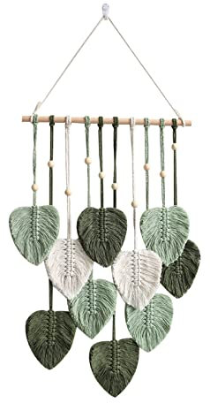 Makramee Wandbehang Boho Deko, Wandteppich Boho Style mit Holzperlen und Blätter, Tapisserie Wanddeko Boho Handgemacht, für Outdoor, Wohnzimmer,Schlafzimmer,Indoor, Geschenke-40 × 80 cm (Grün)