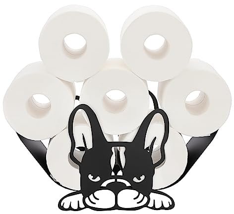 SUMNACON Schwarz Toilettenpapierhalter aus Metall WC Rollenhalter Stehend Toilettenpapierhalter Stehend Papierhalter Toilettenrollenhalter Ohne Bohren Dekoration für Badezimmer Küche Bulldogge-Form