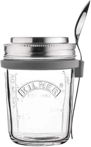 AMK® 0.35 Litre Glass Breakfast On The Go Jar Work Lunchbox Set with Spoon