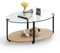 COSTWAY Couchtisch Glas, Wohnzimmertisch oval, Glastisch 2 Ebenen mit Metallrahmen, 95 x 50 x 44 cm, modern