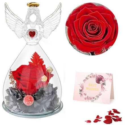 RANJIMA Infinity Rosen im Glas Engel - Geschenk zum Valentinstag für Sie, Rose Geschenk, Blumendekoration Handgemacht, Geschenk für Frau Freundin Mutter Hochzeit Geburtstag