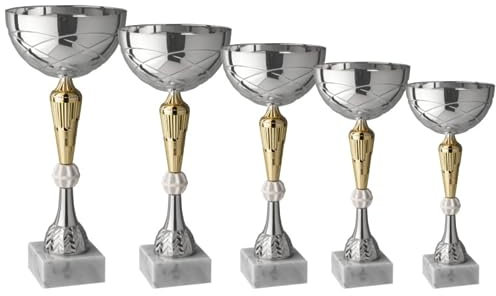 Hole Gadget ® | Premiazioni Personalizzate Set da 5 Coppe 40-37 - 34-32 - 29 cm Trofei Sportivi con Targhetta Personalizzata per Calcio, Fantacalcio, Sport, Eventi (11.149S)