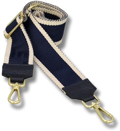 BRISE Taschengurt für Damen & Herren, 5cm Breiter Schultergurt, Verstellbarer 80-130 cm Taschenriemen aus Polyesterstoff und Leder, Stylischer Riemen mit 360 Drehbarer Kopf (Antic - Dunkelblau)