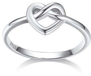 Bestyle Herz Ring Silber 925 Damen Knotted Heart Fingerring Infinity Herz Ring Silberring dünner Eheringe, Weißgold, Ringgröße 62