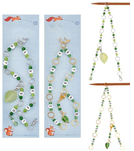 NBEADS 2 Pcs Leaf Charms Knitting Row Counter Chains, Leaf Stitch Markers Number Beads Row Counter Chains for Knitting Crochet Tracking Project Progress, Light Green