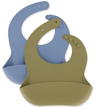 Mikk-line 2er Pack Lätzchen Baby, Beikost Zubehör, LFGB Zertifiziertes Lebensmittelqualität Silikon, Ohne BPA, BPS, PVC, Blei und Phthalate, Große und Praktische Tasche, Verstellbare Passform