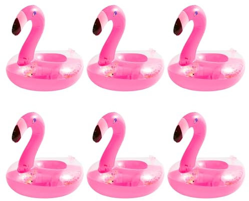 6 Pcs Flamingo Getränkehalter,Flamingo aufblasbare Getränkehalter Glitzer aufblasbare Tassenhalter Set,Flamingo Floating Getränke Halter für Erwachsene Kinder Schwimmbad Strand Bade (6)