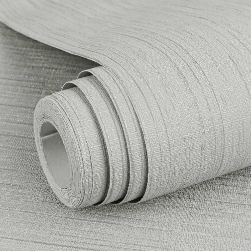 Arthome Papier Peint Adhesif Mural 60cmx10m Papier Peint Texturé Toile D'herbe Auto Adhésif Amovible Papiers Peints Pour Chambre Coucher Salon Plan Travail Revêtement Mural à Coller (lumière Gris)
