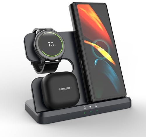 Station de Charge inductive pour Samsung, Chargeur sans Fil 3 en 1 pour Galaxy Watch 5/5 Pro/4/3/Active 2/1 Chargeur pour Samsung Galaxy S24 Ultra S23 S22 S21 Z Flip Z Fold 5 4 Galaxy Buds