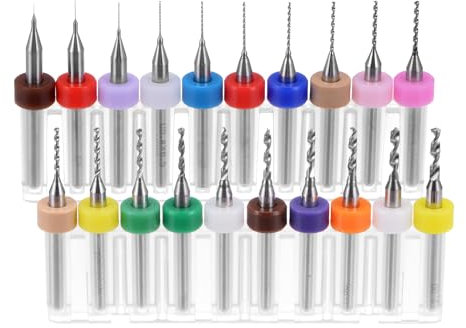 sourcing map Micro PCB Drill Bit Set, 1/8 Shank 0.1mm-2mm Solid Tungsten Carbide CNC Engraving Print Circuit Board Drill Bits Rotary Tool 20pcs
