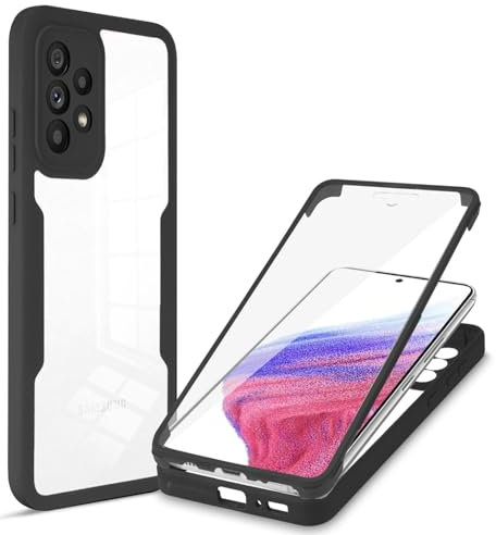 ILING Transparente Hülle für Samsung Galaxy A52s 5G / Samsung Galaxy A52, 360-Grad-Ganzkörper Stoßfest Schutzhülle mit Eingebauter Displayschutz, Ultra Dünn Harte PC Silikon TPU Handyhülle (Schwarz)