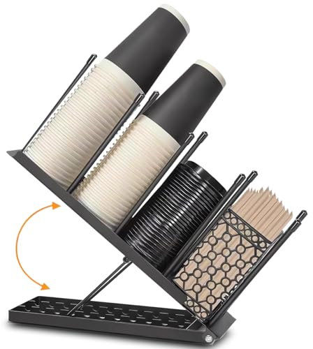 goldmiky Porta Bicchierini Caffe, Organizer da Caffetteria con 4 Verticale Scomparti, Stazione Porta Zucchero Portabicchieri - Tea Station, per Bicchieri Monouso in Carta,coperchi, per Cucina e Ba