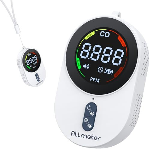 ALLmeter Portable Carbon Monoxide Detector for Travel Rechargeable CO Monitor 0~1000 ppm with Audible & Visual Alarm for Camping, Hotel, Car & RV