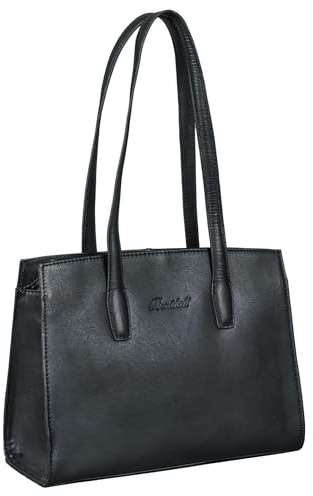 Benthill Handtasche Damen Echt Leder | Henkeltasche aus hochwertigem Rindsleder | Kleine Vintage Hobo Bag Beutel, Farbe:Schwarz