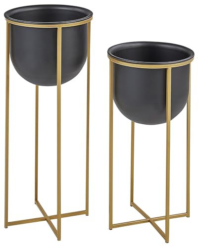 Beliani Lot de 2 Pots de Fleurs en Métal 56/46 cm Intérieur Noir Thuja
