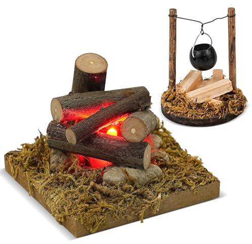 FTJKGH Wichtel Zubehör, Miniatur Zubehör, Wichtel Zubehör Weihnachten Miniatur Glühender Lagerfeuer Miniatur Hängeofen Wichteltür Zubehör Puppenhaus Zubehör Deko Wichtelzubehör für Wichteltür