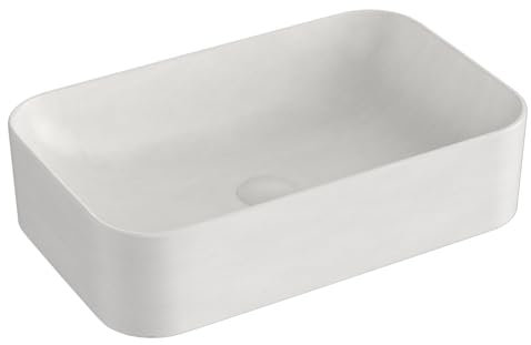 EMKE Lavabo à Poser Rectangulaire 61 × 38 × 15 cm, Vasque pour WC Invités, Bassin à poser en céramique pour lavabo, lavabo de salle de bain,Blanc Mat