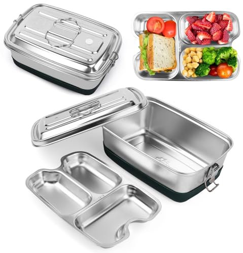 Fiambrera de Acero Inoxidable, Fiambrera de 2000ML, Fiambrera a Prueba de Fugas con Compartimentos y Anillo de Sellado para Comida, Sandwich, Ensalada, Fruta, Lunch Box Portáti para Niños y Adultos