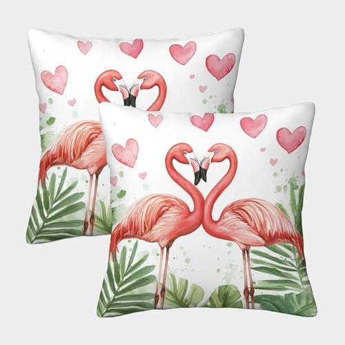 WENNUAN Flamingo Kissenbezug 45x45cm 2er-Pack - Aquarellstil Kissenbezug - Eignet sich für Sofa- und Wohnzimmer-Dekokissen