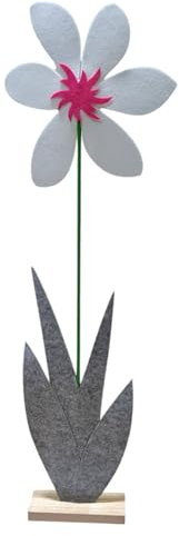 WB wohn trends Riesige XXL Filz-Blume auf Holz-Fuß, 100x34x9cm, weiß grau pink, Ostern Frühling Sommer
