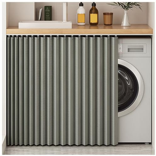 APMOE Schrankvorhang, Staubdichter Vorhang für Regale Schrank Vorhang Zum Schieben Schrank Schatten Vorhan Wasserdicht Schrankvorhänge Küche für Regale(Grau,Curtain H 85cm/65cm Track)