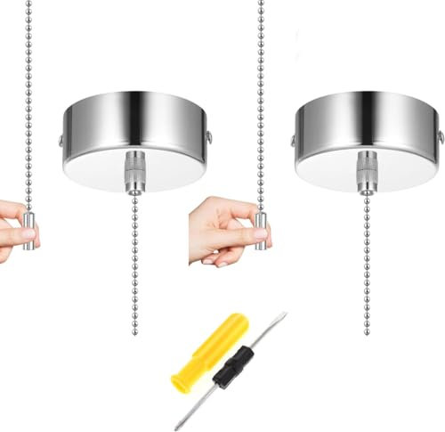 ACMEROTA Bathroom Ceiling Pull Cord Light Switch Light Pull Cord Switch with Chain Kit Bathroom Accessories 150cm Cord White Light Pull Cord Switch for Bathroom Ceiling with Connector (Chrome Color)