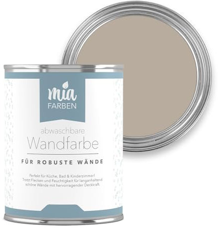 miafarben abwaschbare Wandfarbe für Wände & Tapeten 2,5L - sanfte, matte Farbtöne, hochdeckend (Weiches Sandgrau)