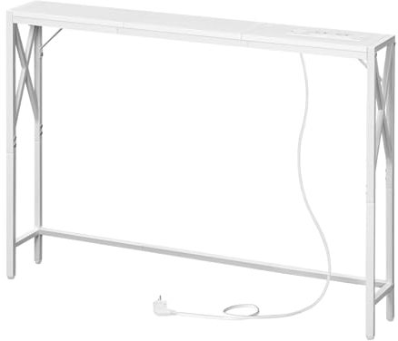 MAHANCRIS Bout de Canapé avec Station de Charge, Table d’Entrée, Table Console avec Design étroit, Bout de Canapé de Style Vintage, pour Entrée, Hall, Salon, Blanc ACTWT151UE01
