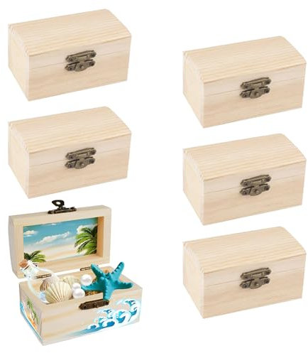 Huamirra Holzkiste Klein, 6 Stück Schatztruhe Truhe, Mini Schatztruhe aus Holz, Rechteckige Holzschatzkiste, DIY Kleine Holzkiste, Schatzkiste mit Deckel, Geeignet Zum Aufbewahren