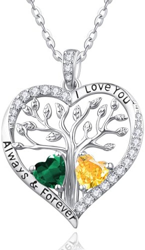 Tree of Life Birthstone Necklaces 20th 30th 40th 50th 60th Birthday Gifts Jewellery for Women May and November Birthstones Emerald and Citrine Necklace