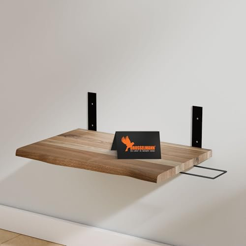 DROSSELMANN® Baumkante-Waschtischplatte aus Holz & Eisen mit Auszug| 60 x 40 cm Waschtisch aus massiver geölter Eiche