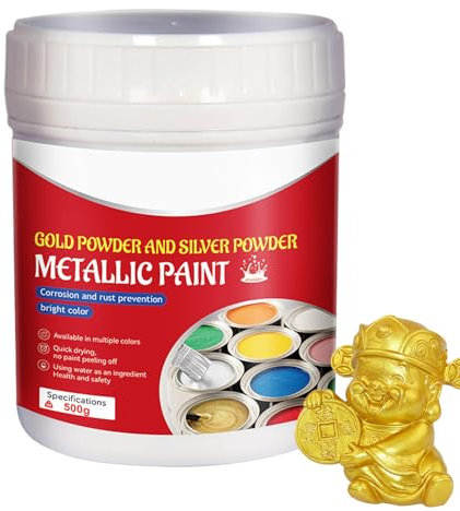 Pintura de madera dorada de 500 ml: pintura de artesanía metálica para arte, tela y arcilla | Pintura de color dorado rico para muebles, lienzo y proyectos de artesanía: acabado de oro de bricolaje id